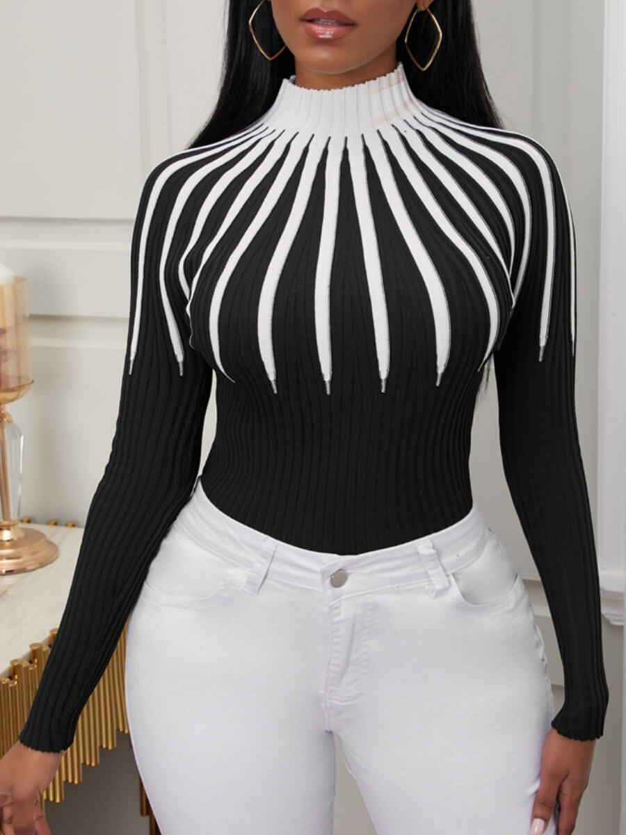

Lovely Casual Half A Turtleneck Stitching Black Sweater