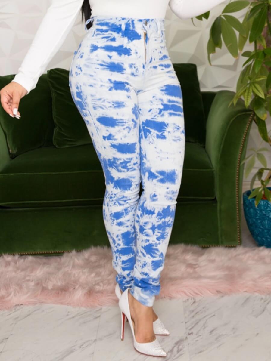 

Lovely Casual Tie-dye Print Blue Pants
