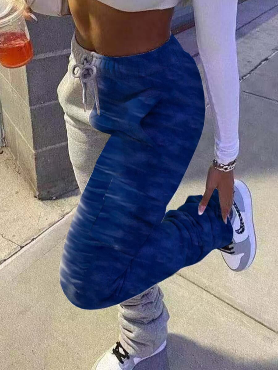 

Lovely Casual Mid Waist Camo Print Drawstring Blue Pants