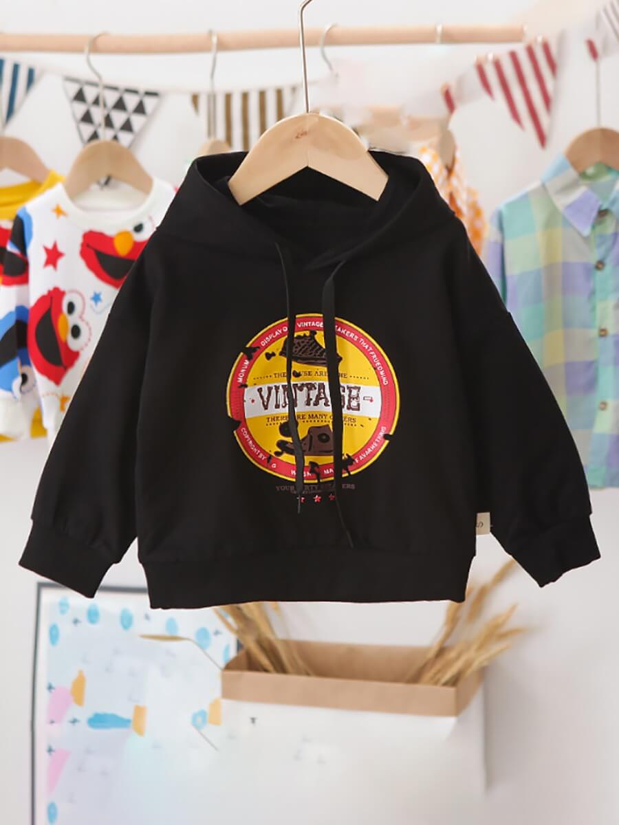 

Lovely Casual Hooded Collar Letter Print Drawstring Design Black Boy Hoodie