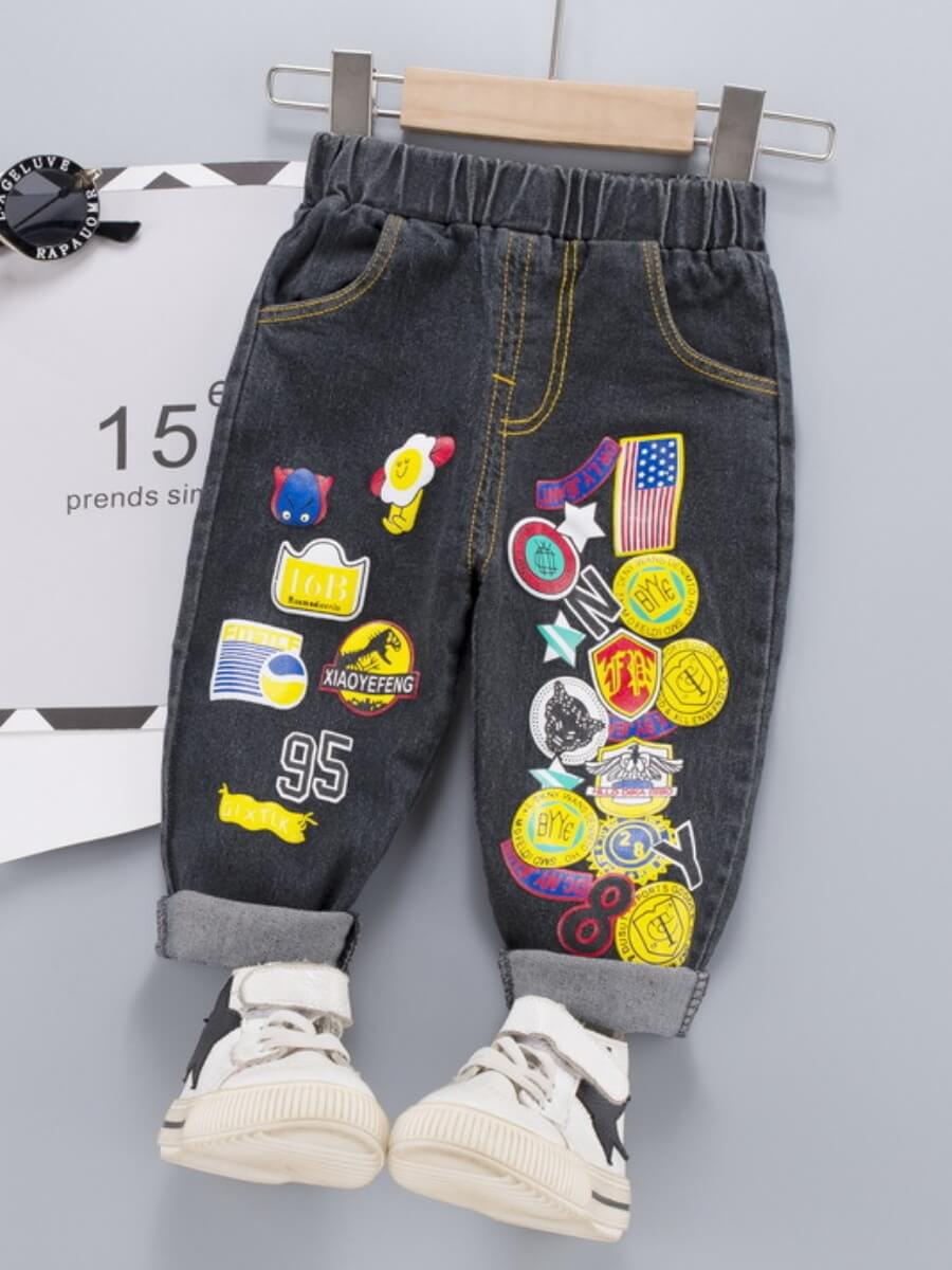 

Lovely Casual Mid Waist Print Black Boy Jeans