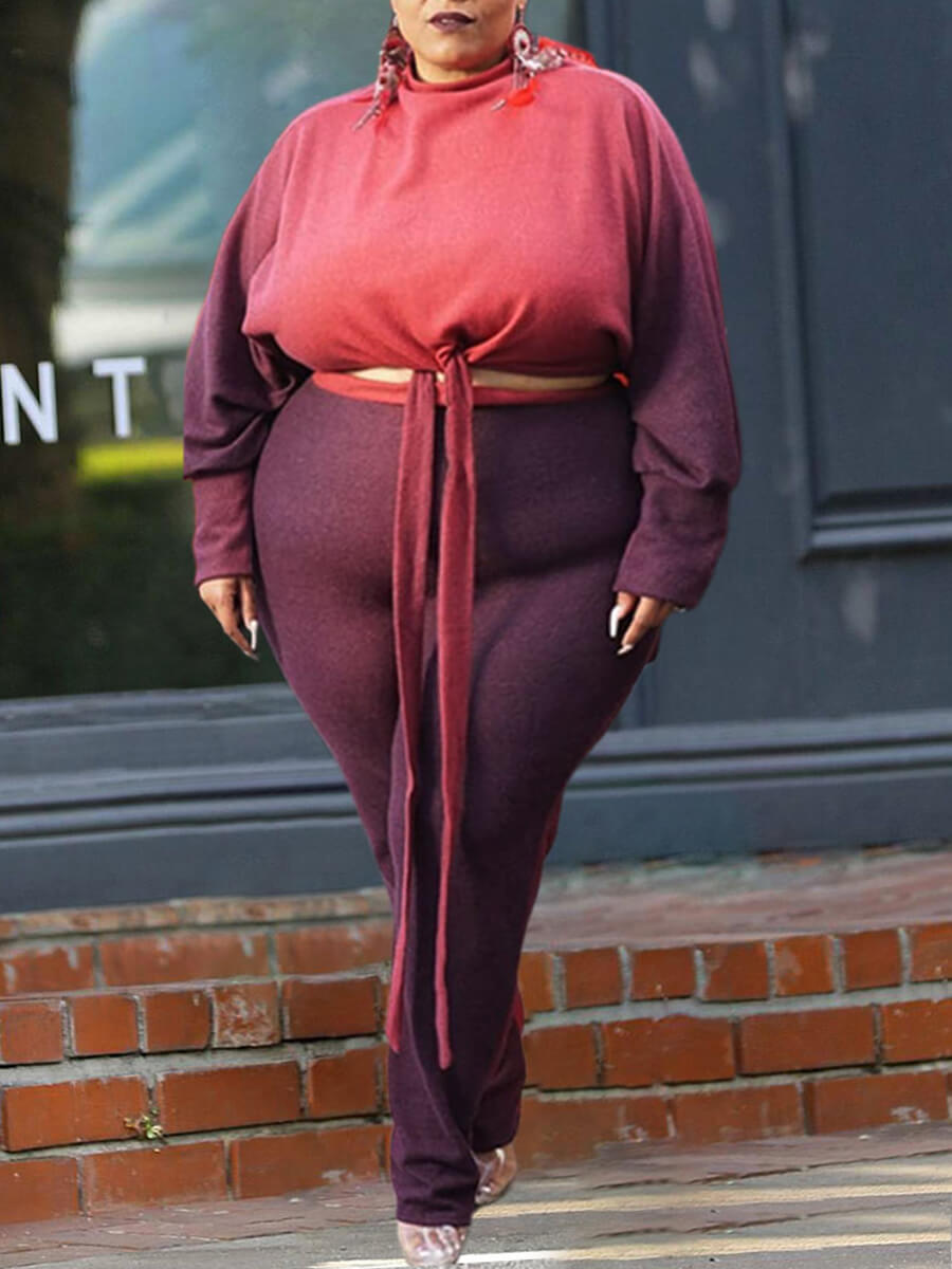 

Lovely Sportswear Half A Turtleneck Tie Dye Red Plus Size Two-piece Pants Set