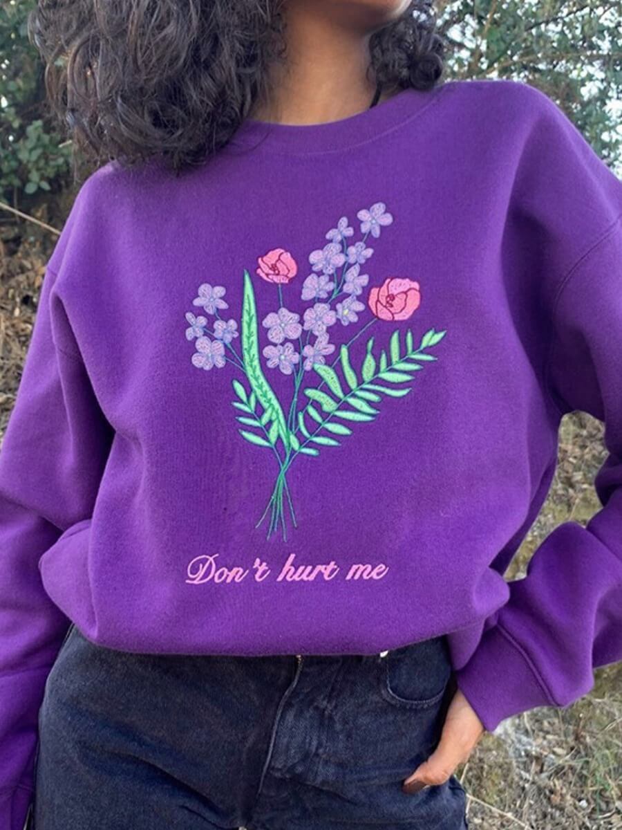 

Lovely Casual O Neck Print Purple Hoodie
