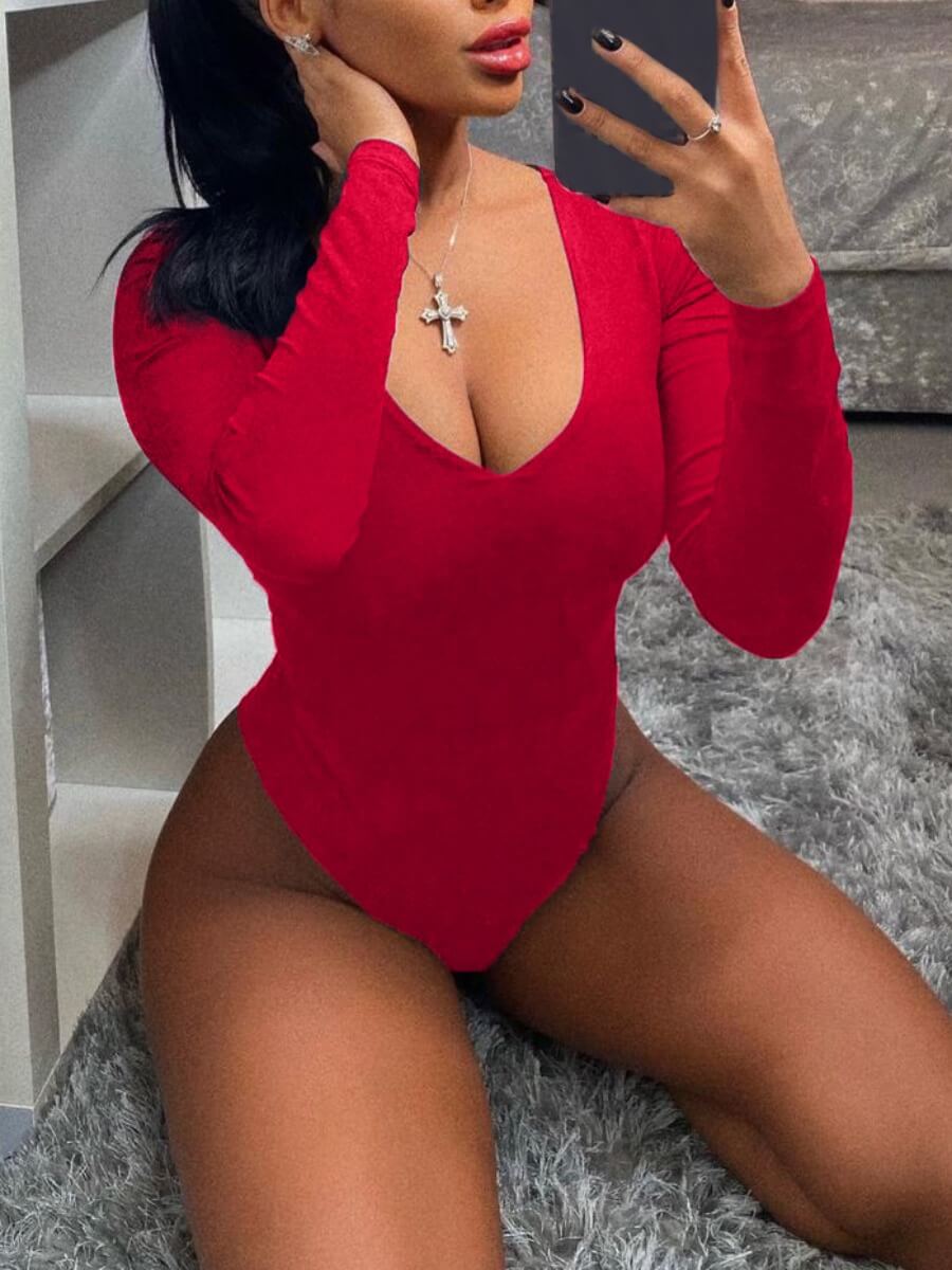 

LW SXY Casual V Neck Red Bodysuit