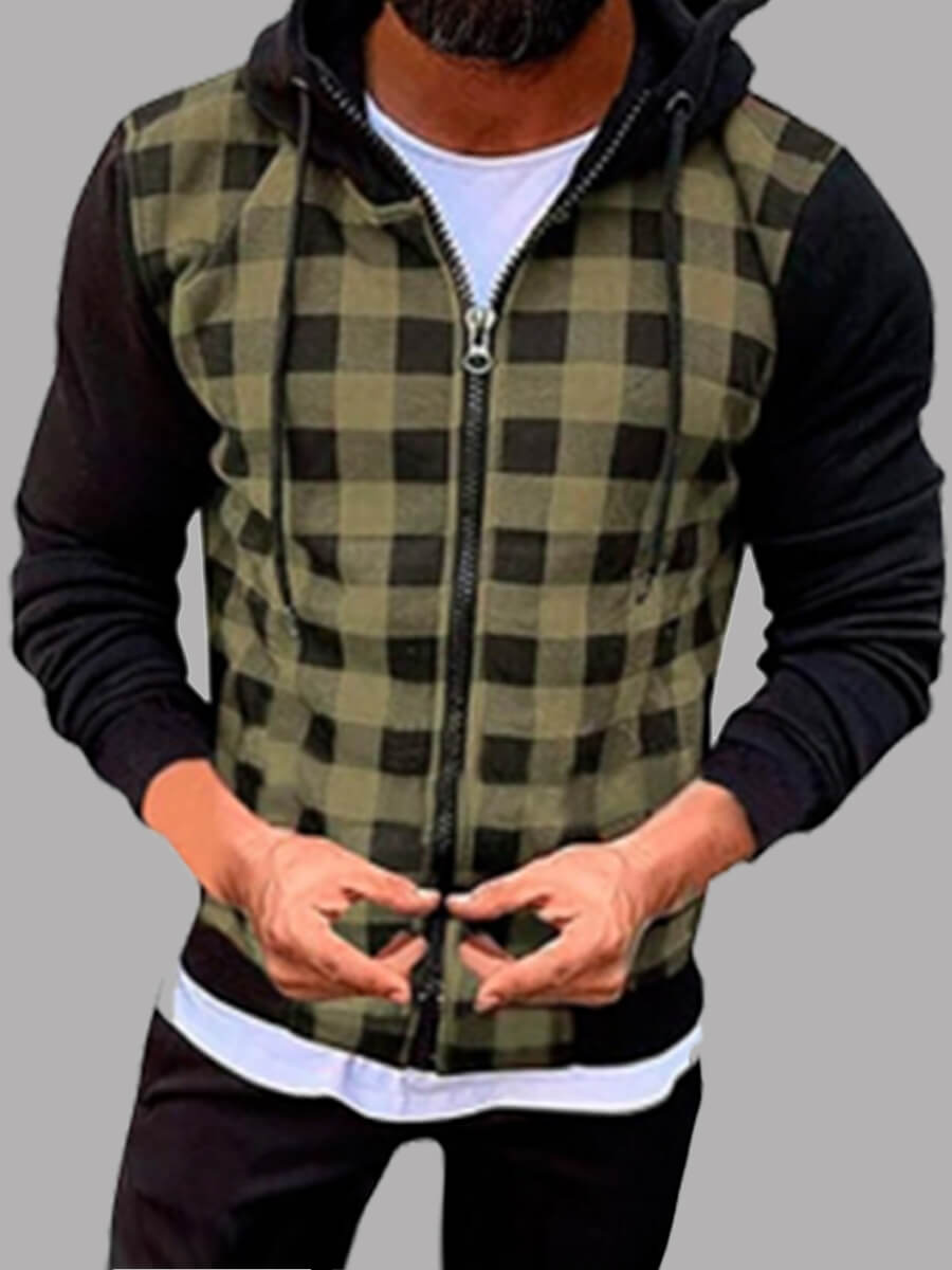 

Lovely Casual Hooded Collar Plaid Print Green Men Coat