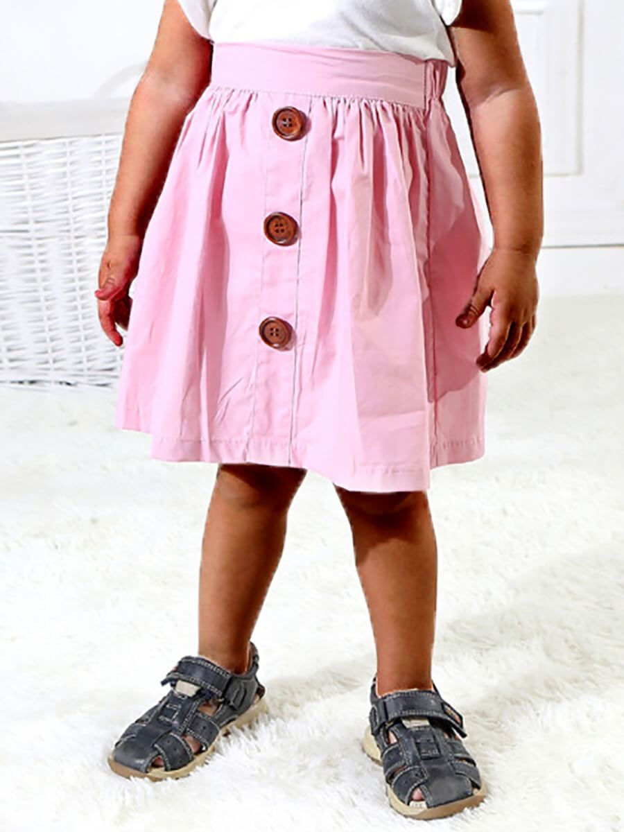 

Lovely Casual Button Ruffle Design Pink Girl Knee Length Skirt