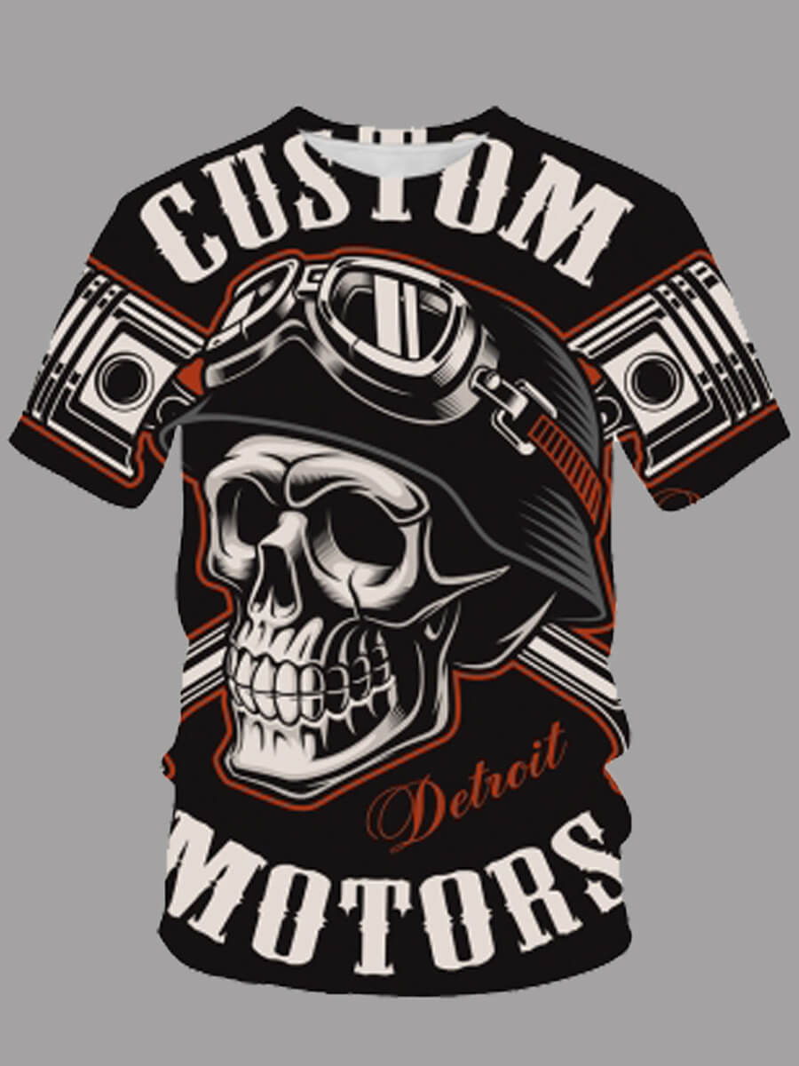 

Lovely Men Trendy Skull Letter Print Patchwork Black T-shirt