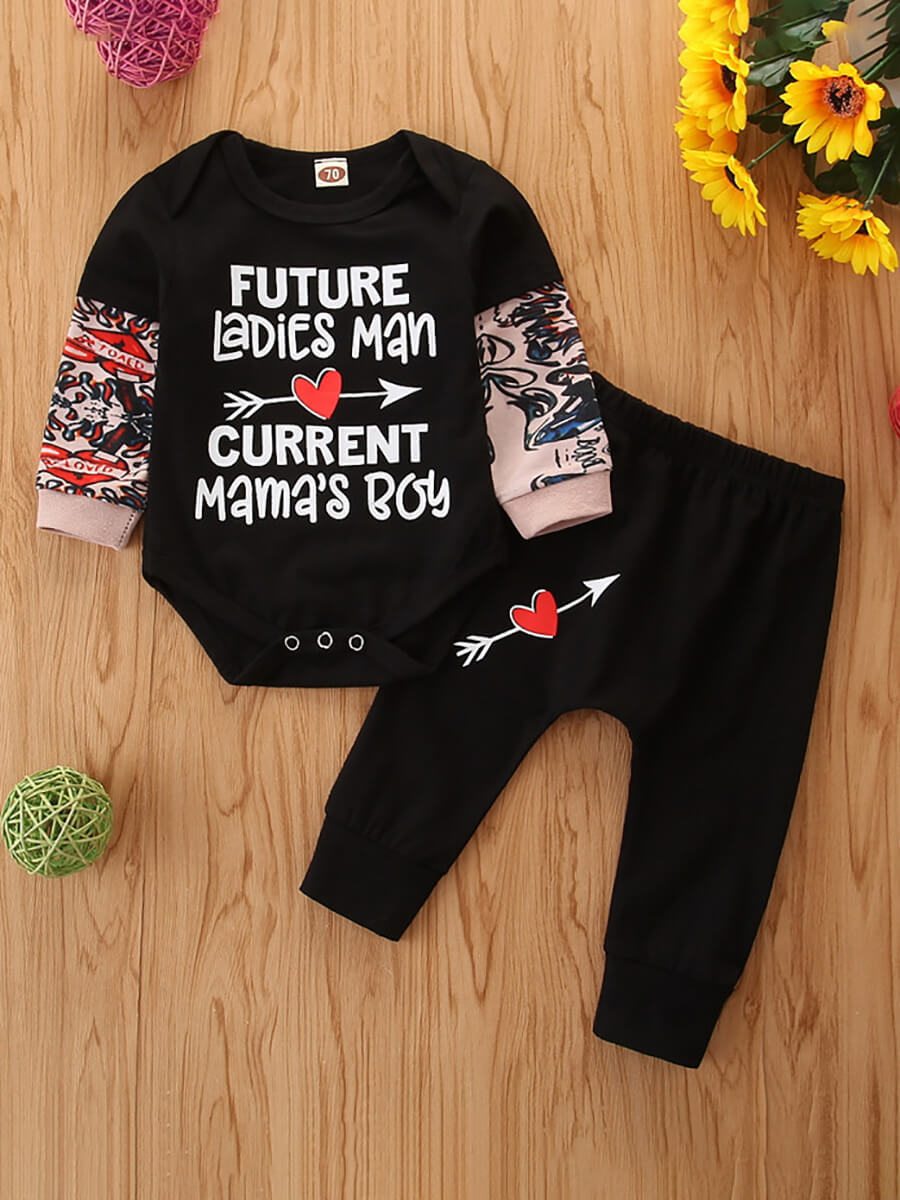 

Lovely Casual Letter Print Patchwork Black Boy Two Piece Pants Set