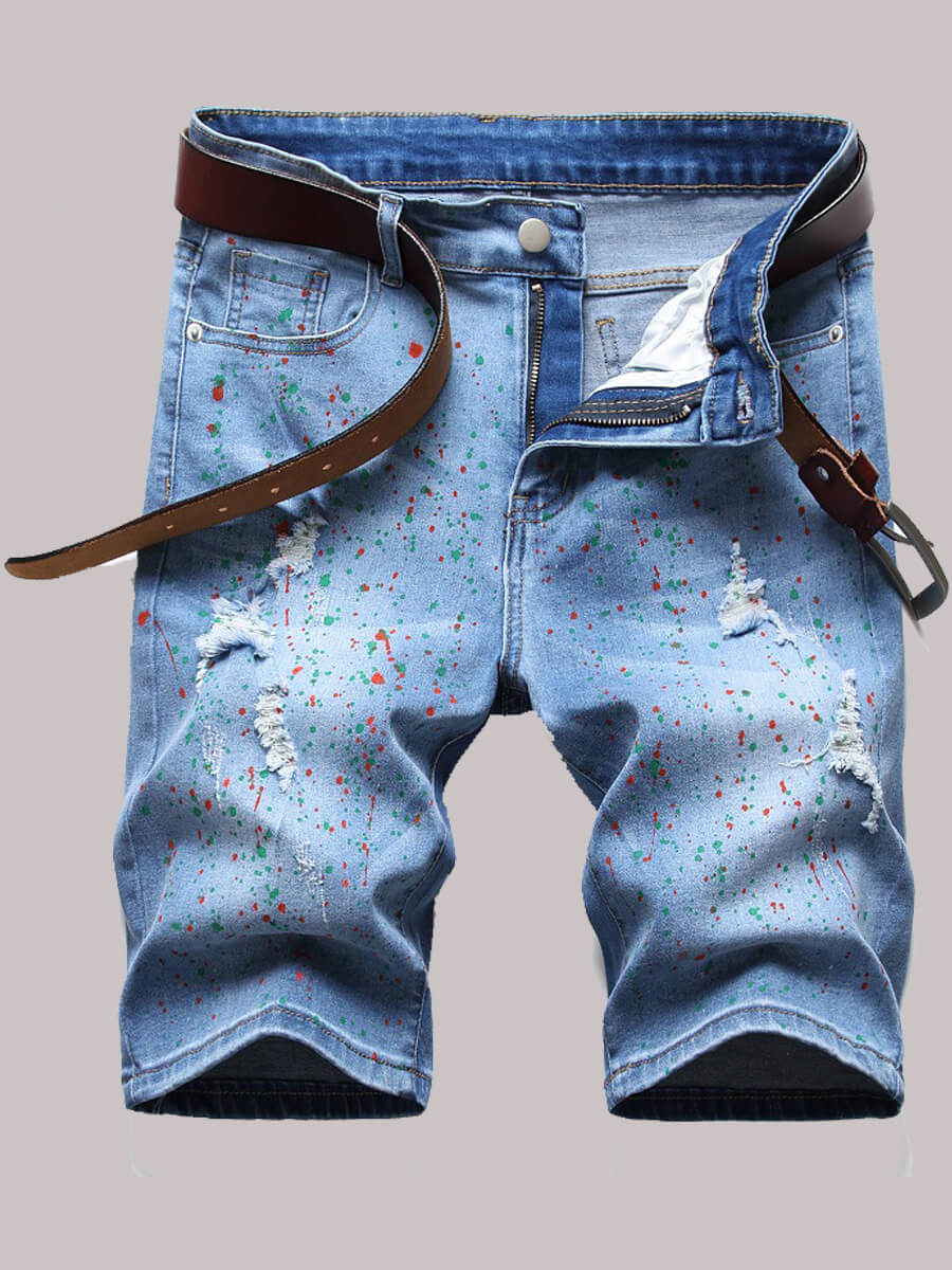 

Lovely Casual Mid Waist Broken Holes Blue Men Shorts