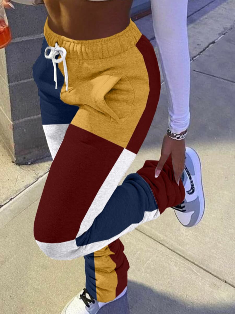 

Lovely Trendy Color-lump Fold Design Drawstring Wine Red Pants