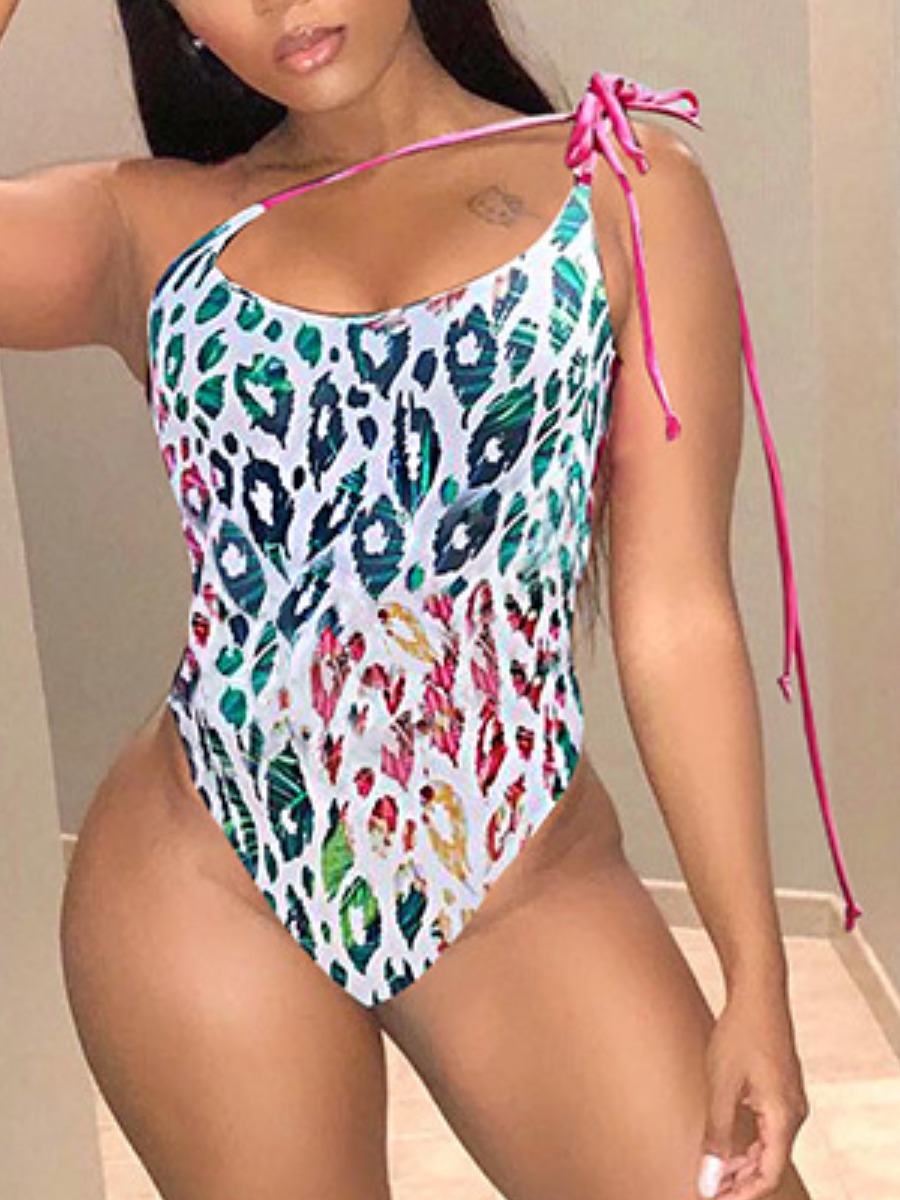 

Lovely Bohemian U Neck Print Bandage Multicolor One-piece Swimsuit, Multi