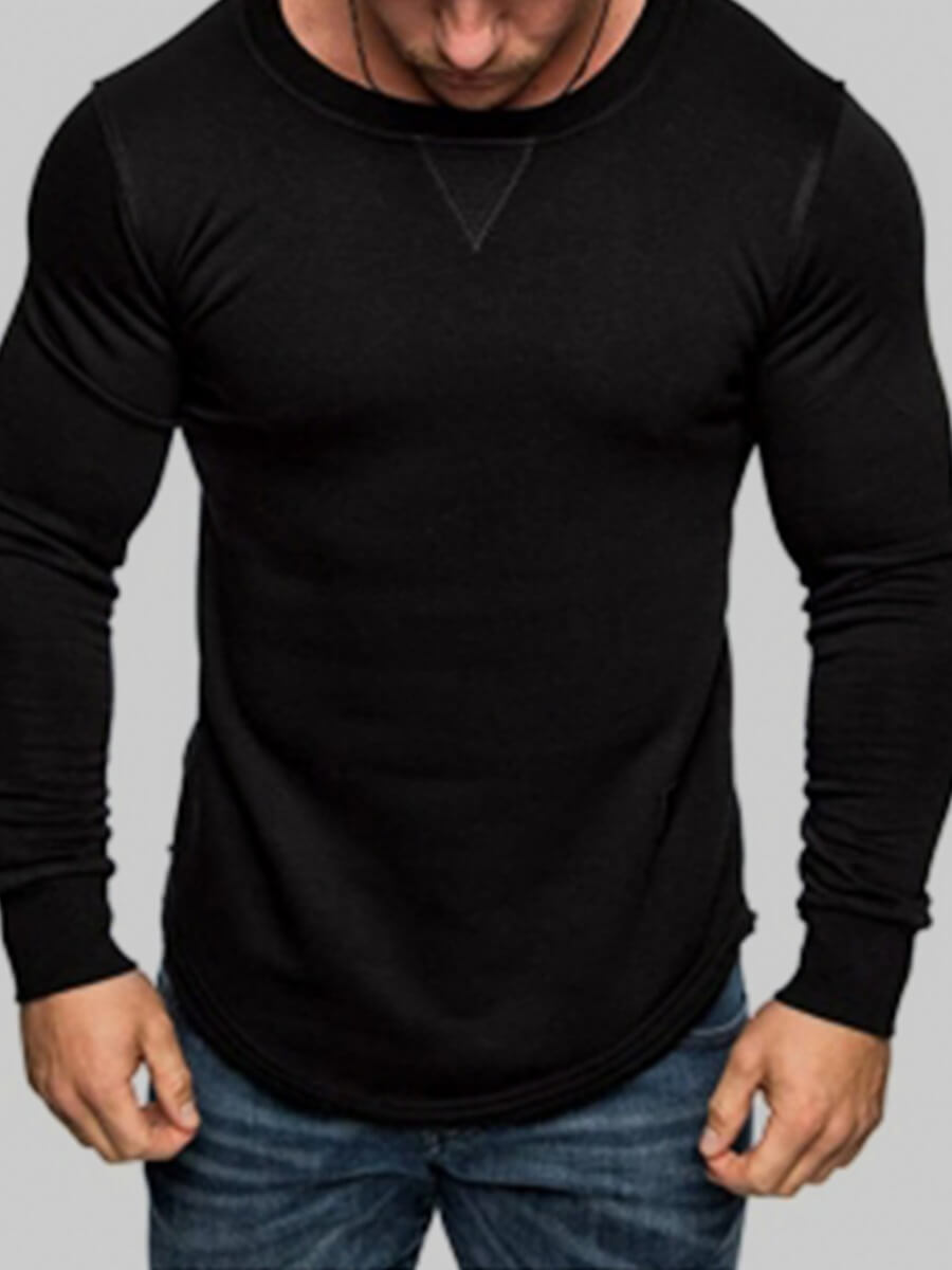 

LW Men Casual O Neck Long Sleeve Black T-shirt