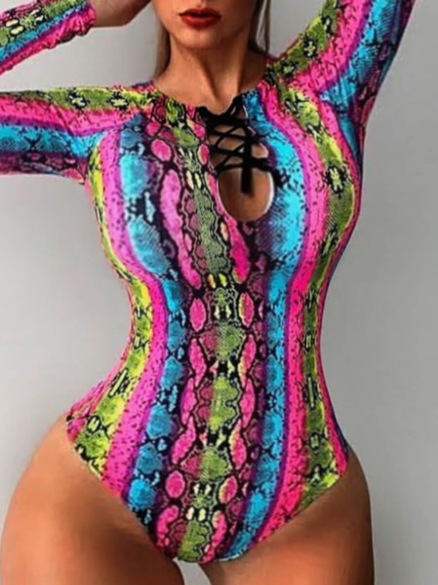 

Lovely Trendy Leopard Print Bandage Hollow-out Design Multicolor One-piece Swimsuit, Multi