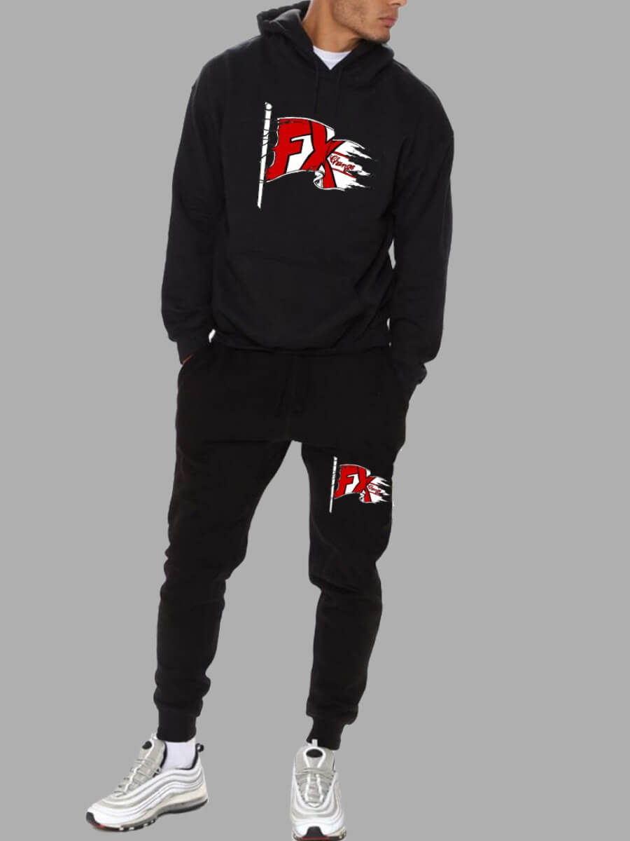 

Lovely Casual Hooded Collar Letter Print Black Men Two Piece Pants Set