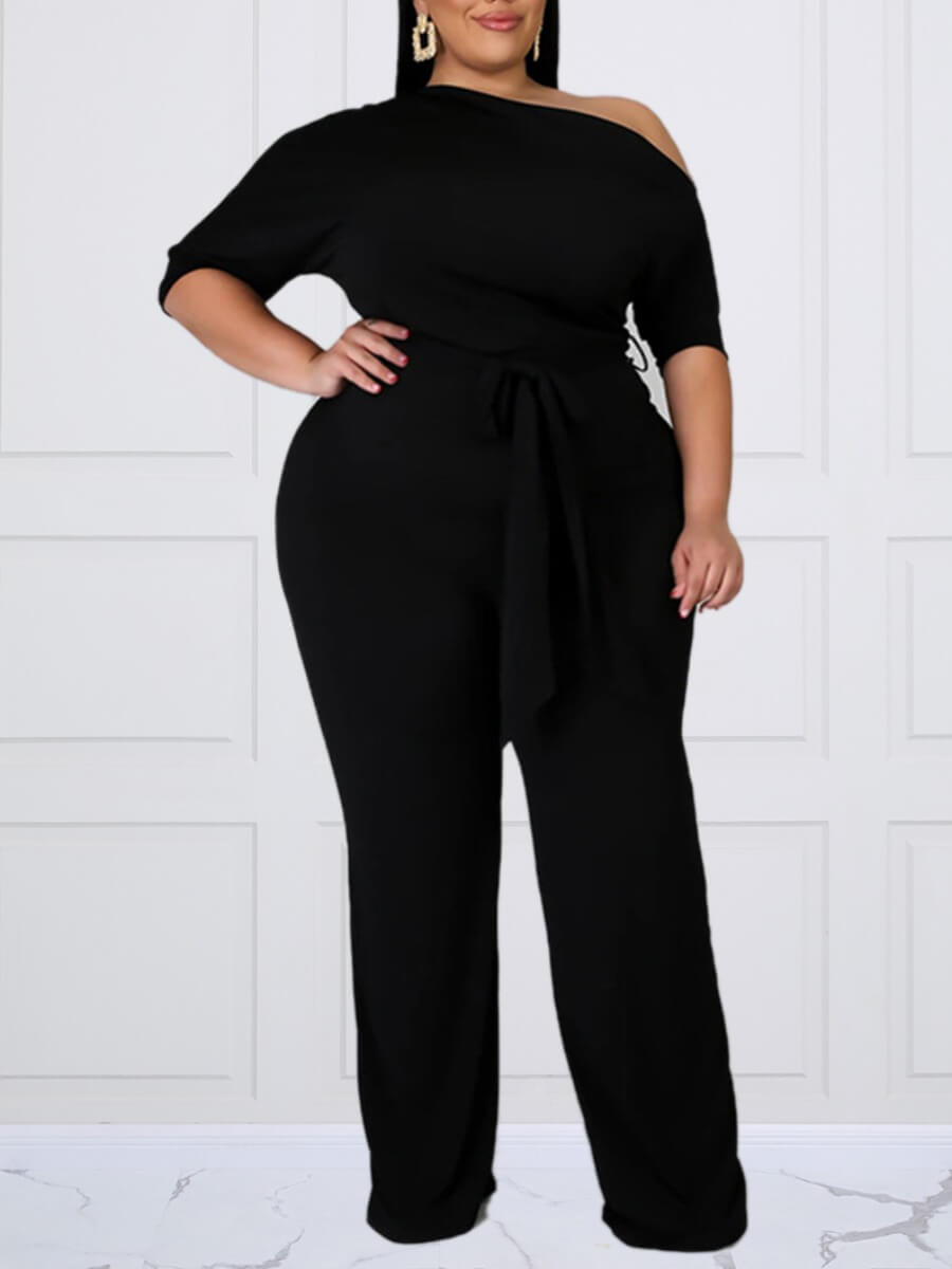 

LW Plus Size Casual One Shouder Bandage Design Black One-piece Jumpsuit