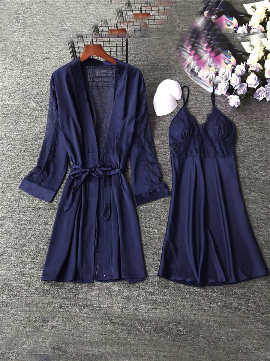 

Lovely Casual Bandage Design Lace Patchwork Blue Sleepwear