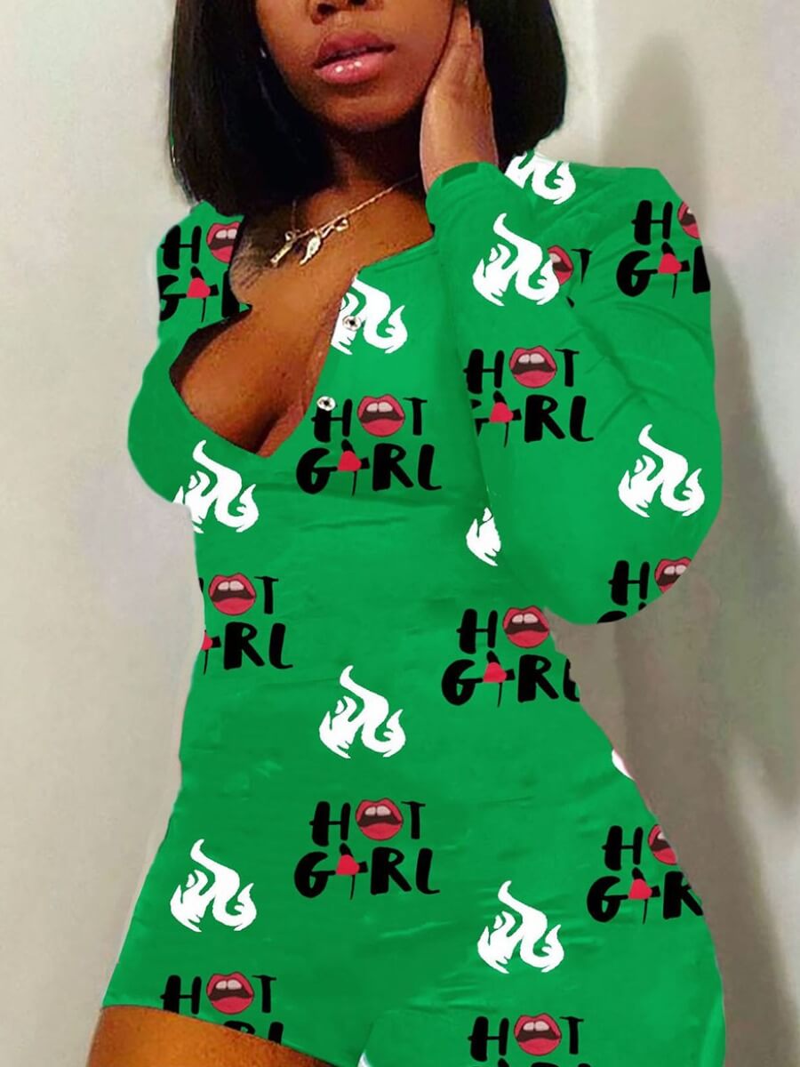 

Lovely Casual Lip Letter Print Green Sleepwear