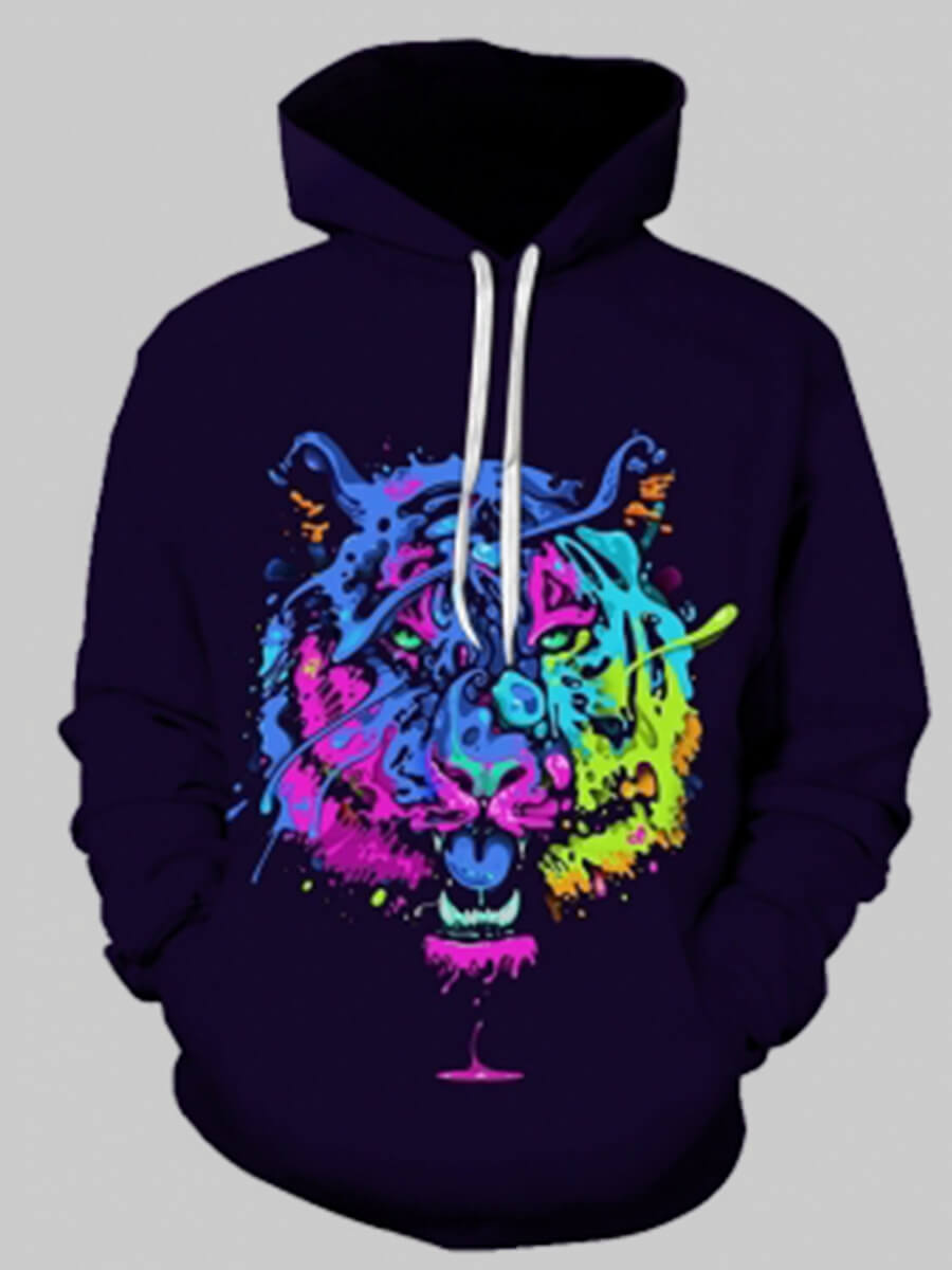 

Lovely Casual Hooded Collar Lion Print Multicolor Men Hoodie, Multi