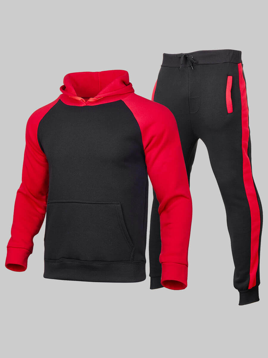 LovelyWholesale Men Hooded Collar Kangaroo Pocket Tracksuit Set Fall Long Sleeve Casual Basic Hooded Collar Spring Summer 2024