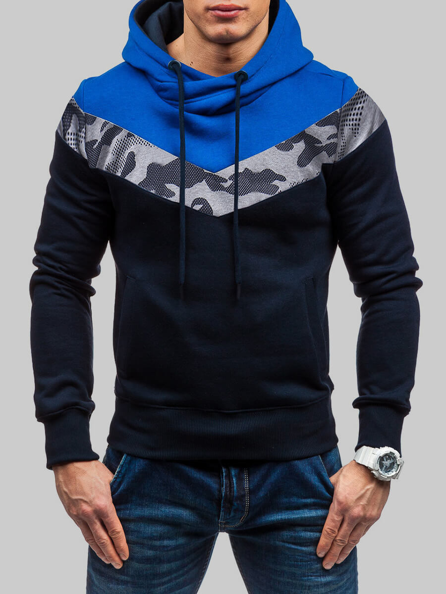 

Lovely Trendy Camo Print Patchwork Navy Blue Men Hoodie