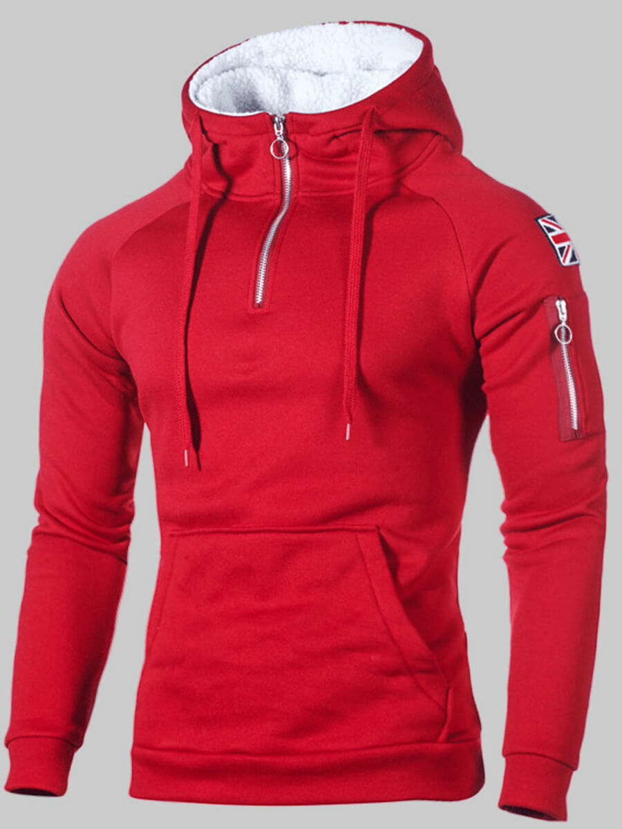 

Lovely Stylish Hooded Collar Flag Print Red Men Hoodie