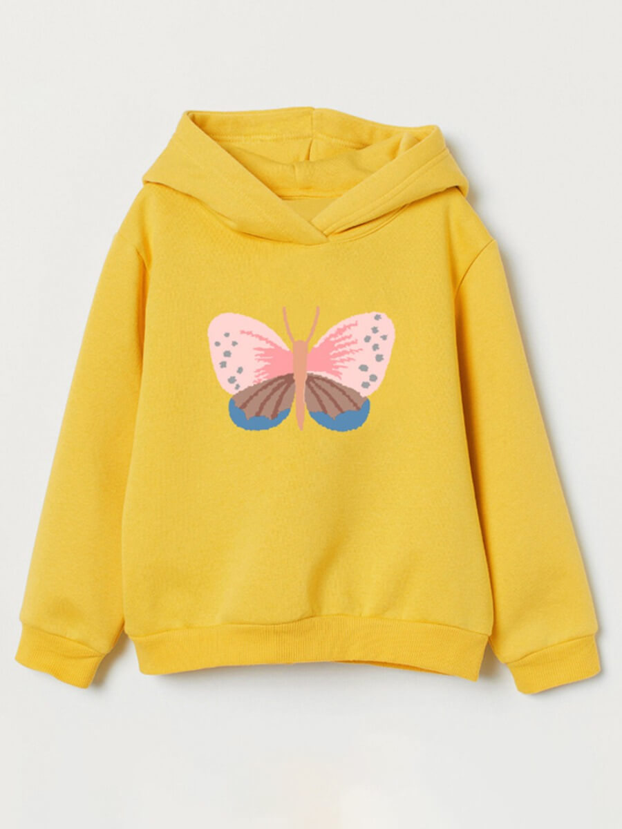

Lovely Casual Hooded Collar Butterfly Print Yellow Girl Hoodie