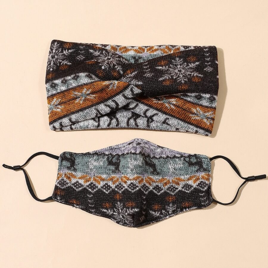 

Lovely Trendy Geometric Print Brown Face Mask(With Head Band