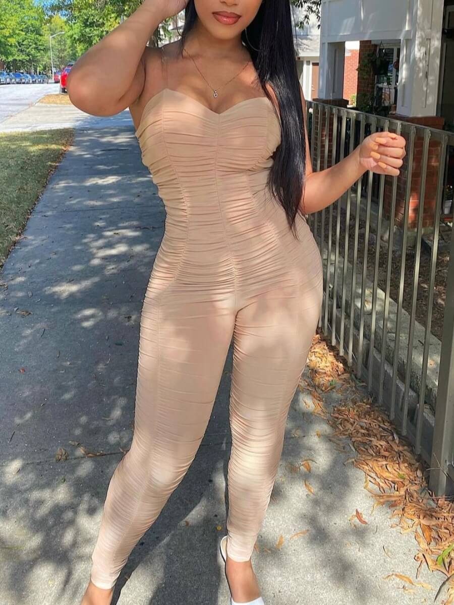 

Lovely Sweet Off The Shoulder Ruched Apricot One-piece Jumpsuit