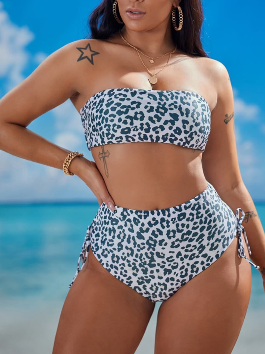 

Lovely Trendt Leopard Print Bandage Design Two-piece Swimsuit