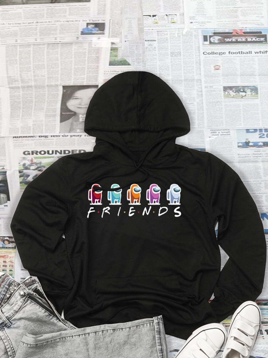 

Lovely Casual Hooded Collar Letter Print Black Plus Size Hoodie
