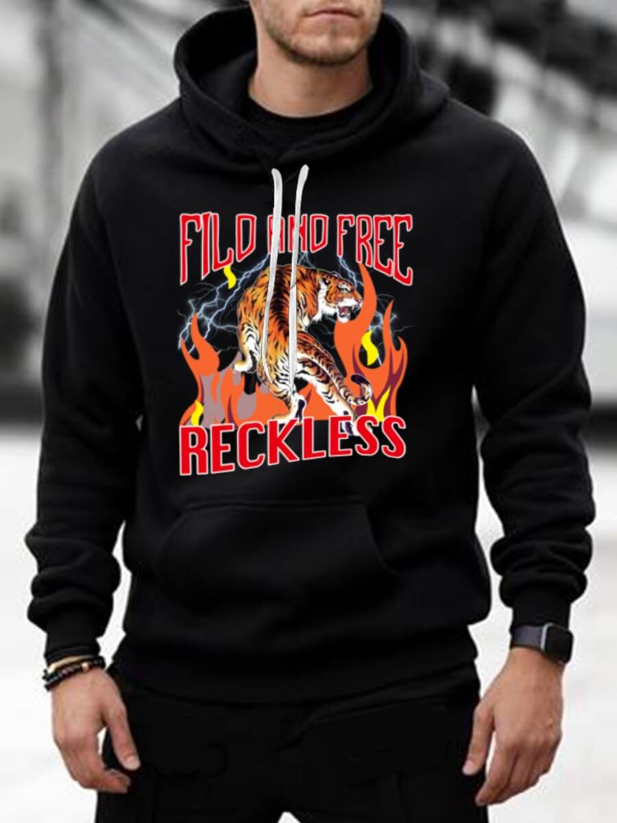 

Lovely Casual Hooded Collar Drawstring Print Black Men Hoodie