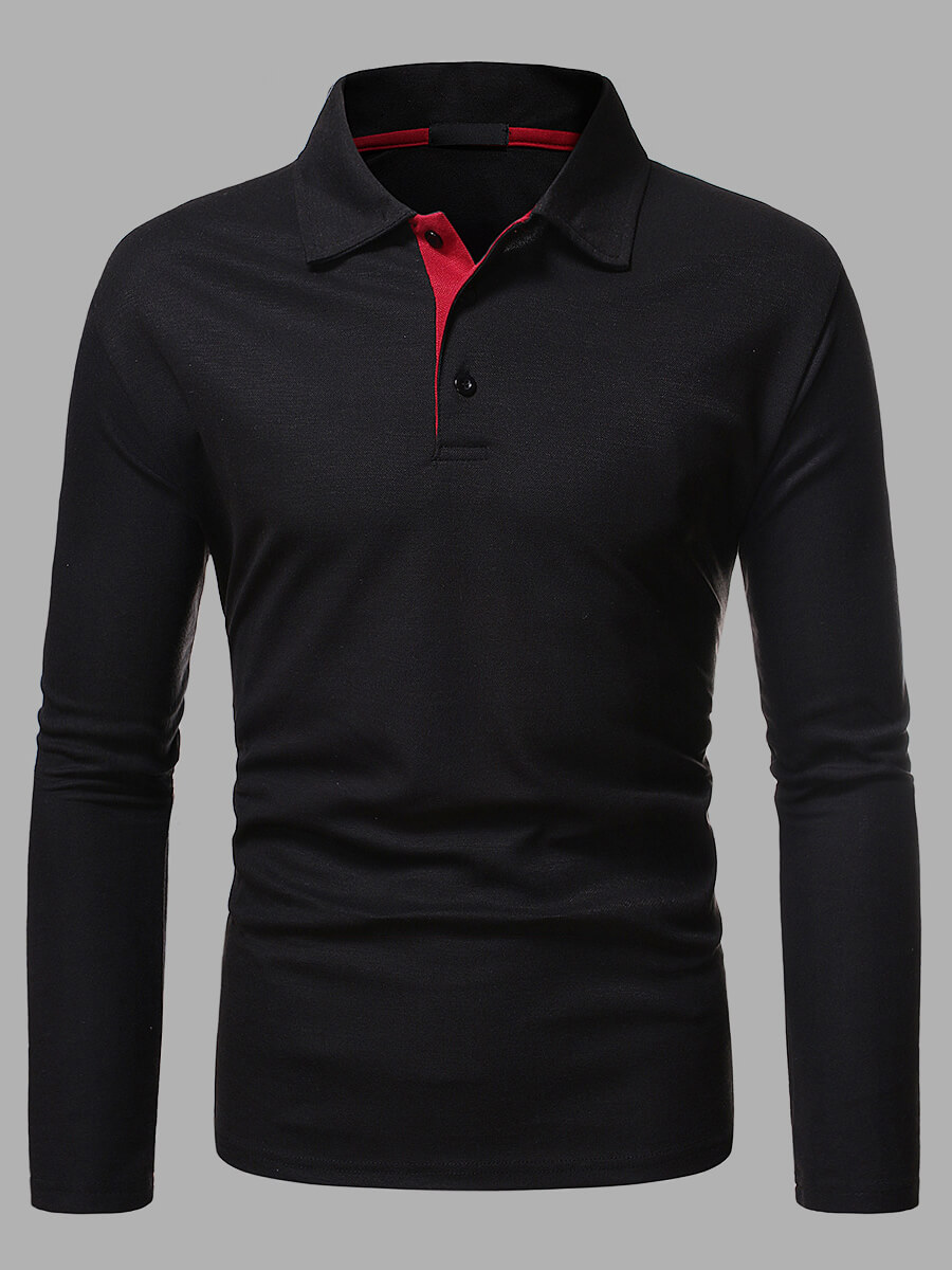 

Lovely Men Casual Turndown Collar Patchwork Black Polo