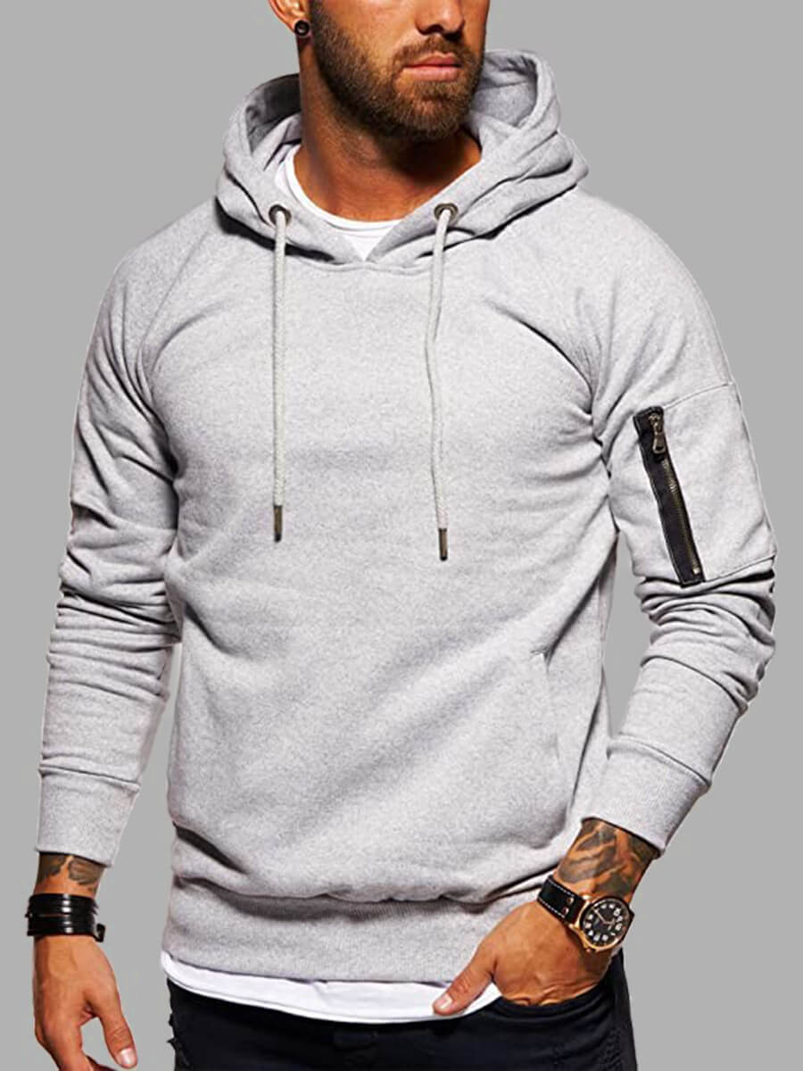 

Lovely Casual Hooded Collar Drawstring Design Light Grey Men Hoodie