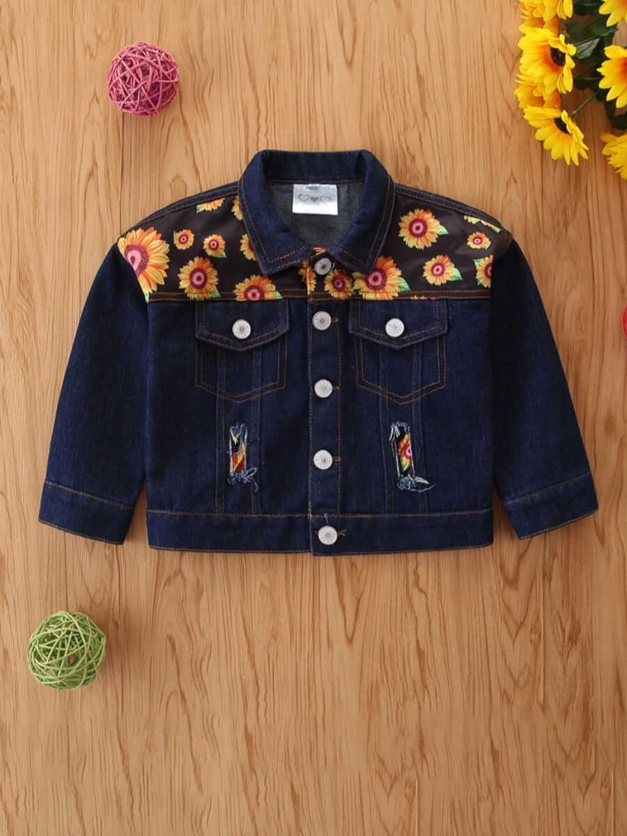 

Lovely Casual Print Patchwork Dark Blue Girls Coat