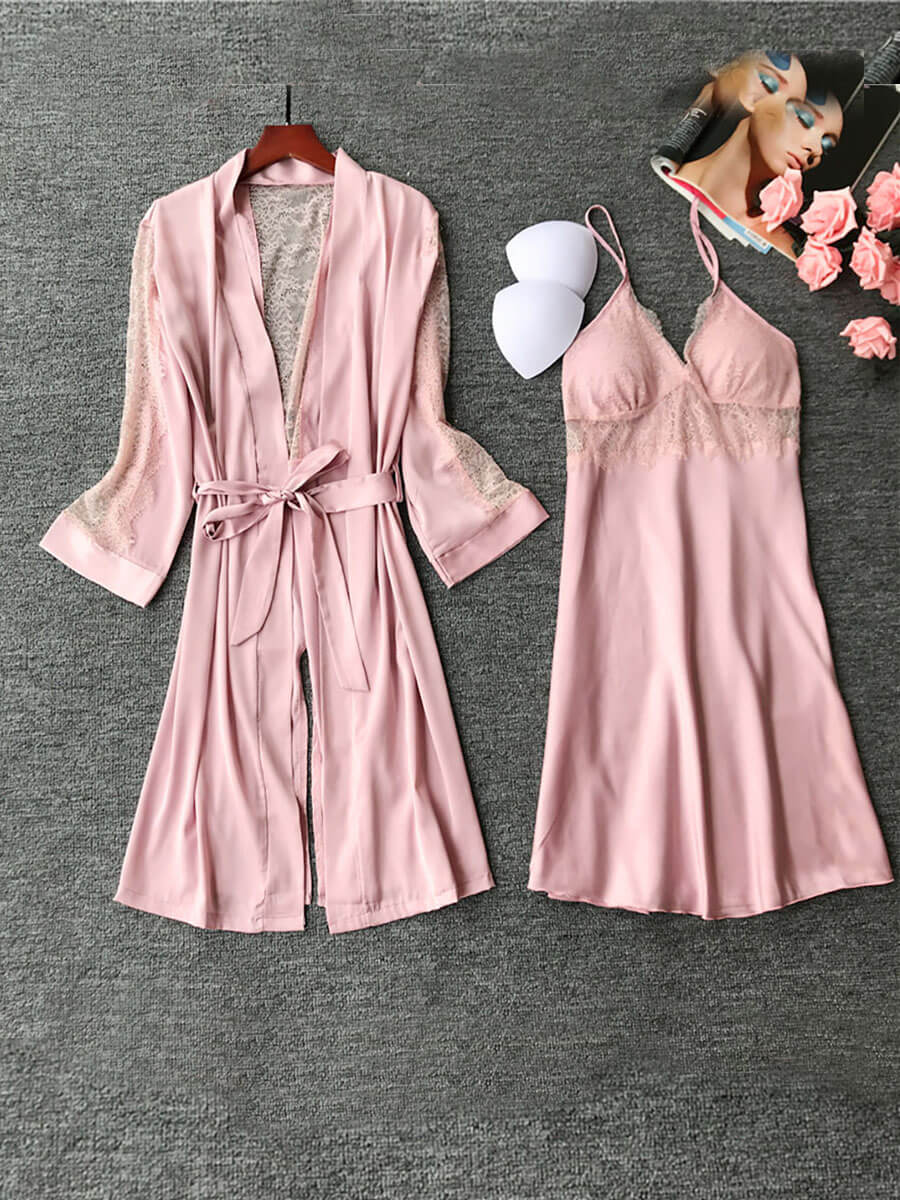 

Lovely Casual Spaghetti Strap Lace Patchwork Pink Sleepwear