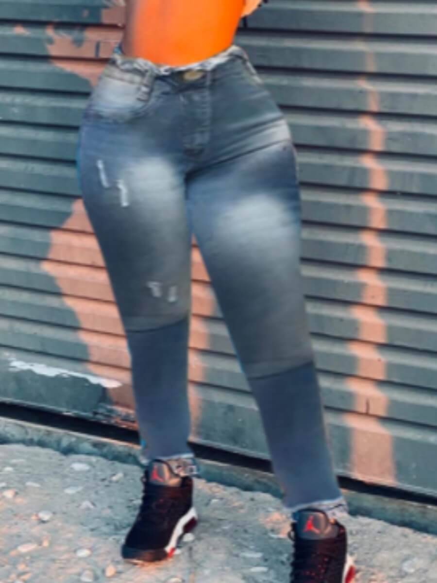 

Lovely Casual Tie-dye Ripped Deep Blue Jeans