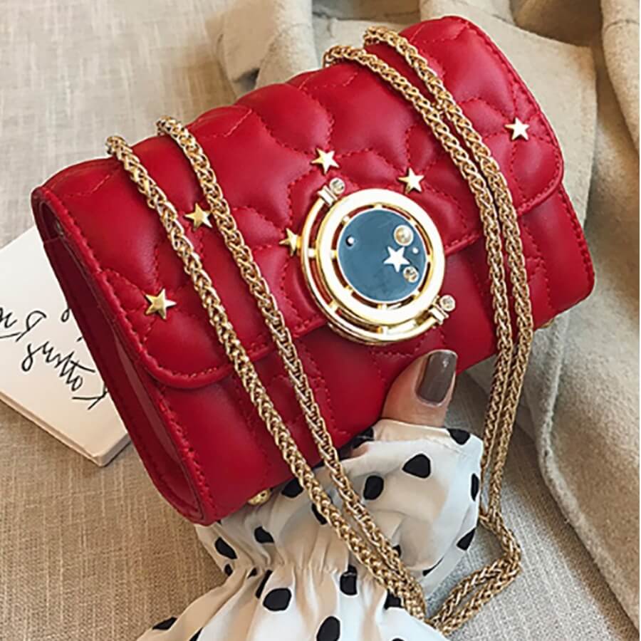

Lovely Stylish Patchwork Metal Accessories Decoration Red Crossbody Bag