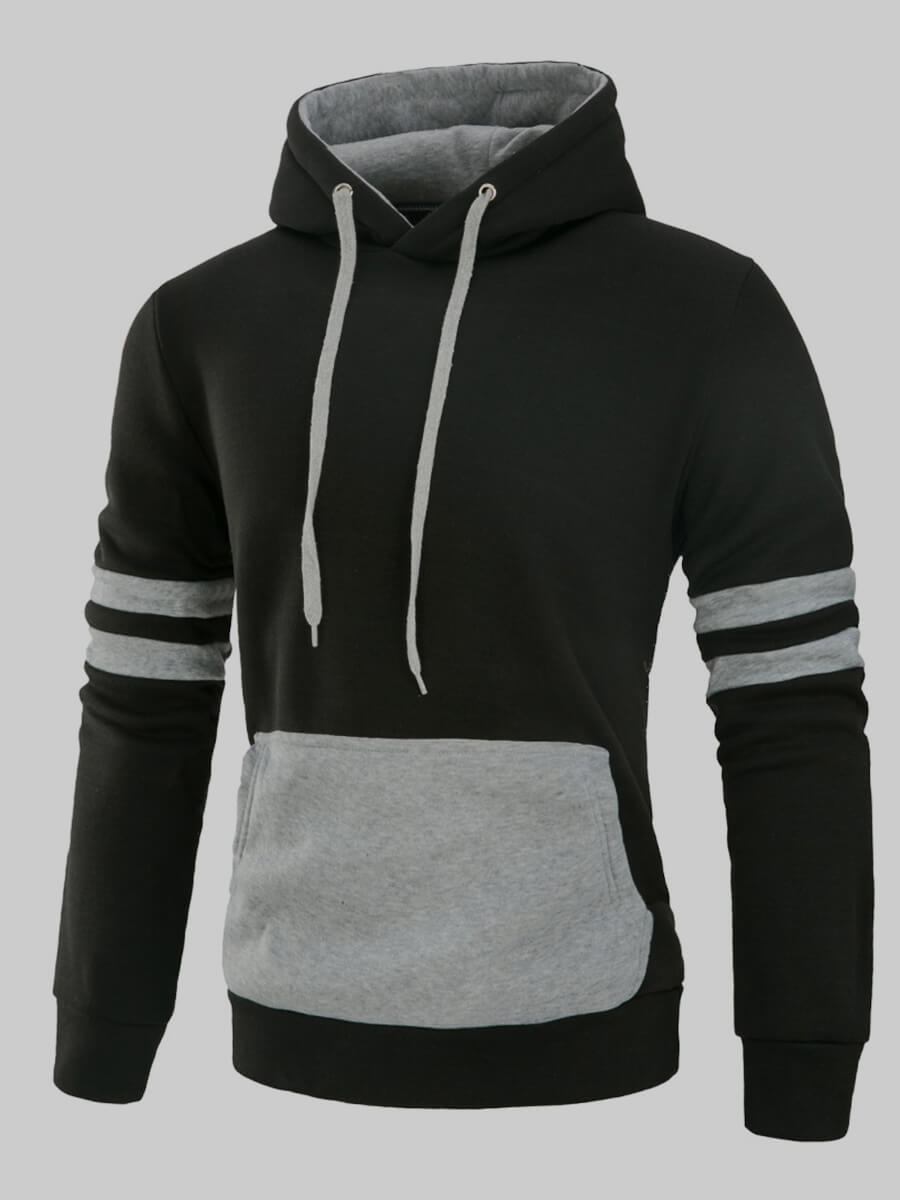 

Lovely Casual Hooded Collar Patchwork Drawstring Design Black Men Hoodie