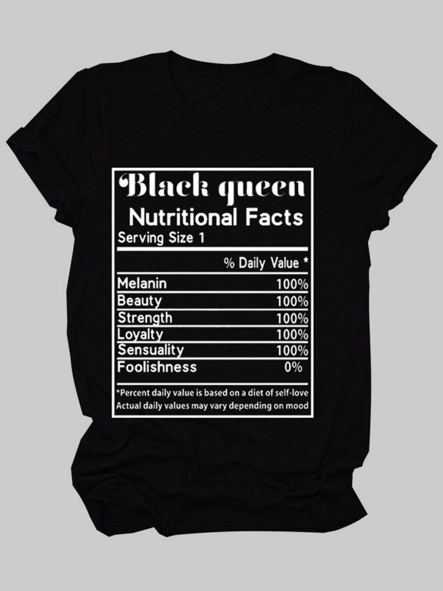 

LW Plus Size Casual O Neck Letter Print Black T-shirt