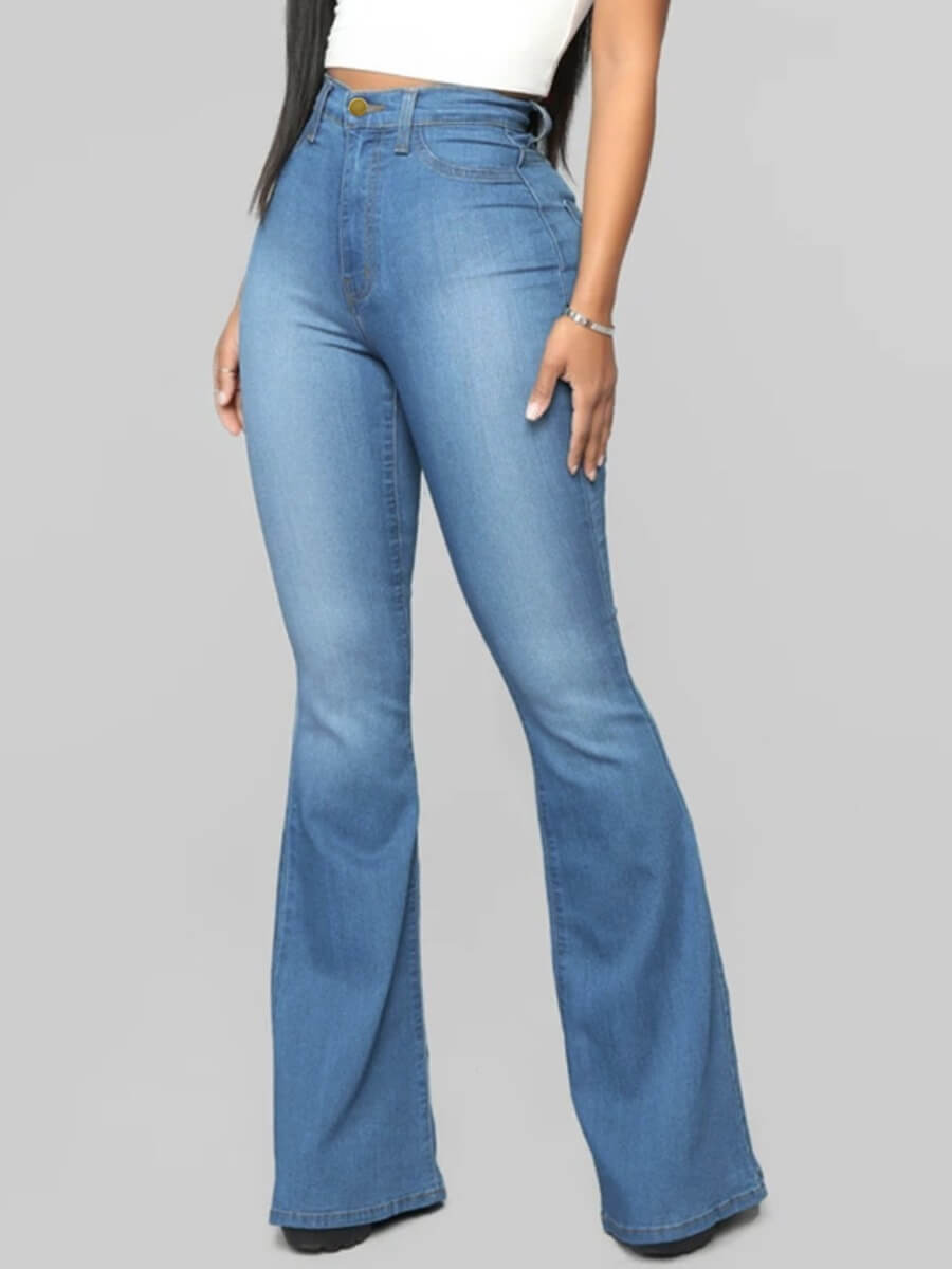 

Lovely Casual High-waisted Flared Gradient Blue Jeans