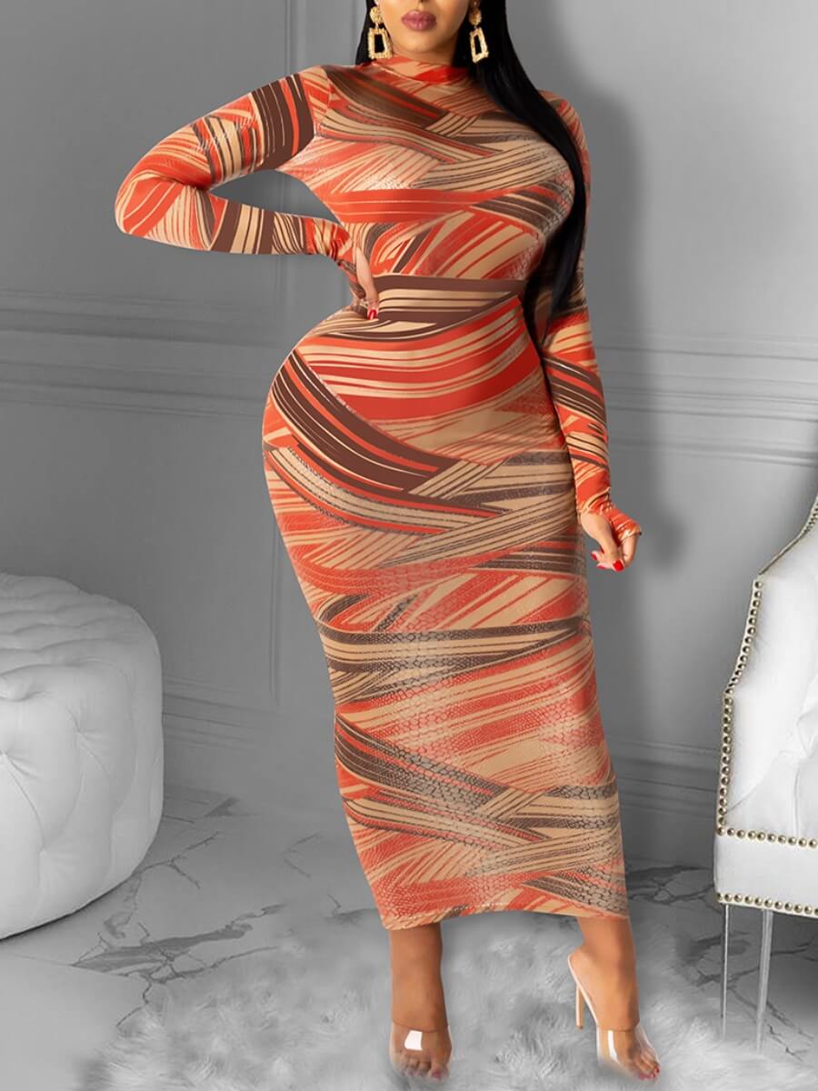 

LW Casual Print Backless Bandage Design Red Ankle Length Dress(No-positioning Printing)