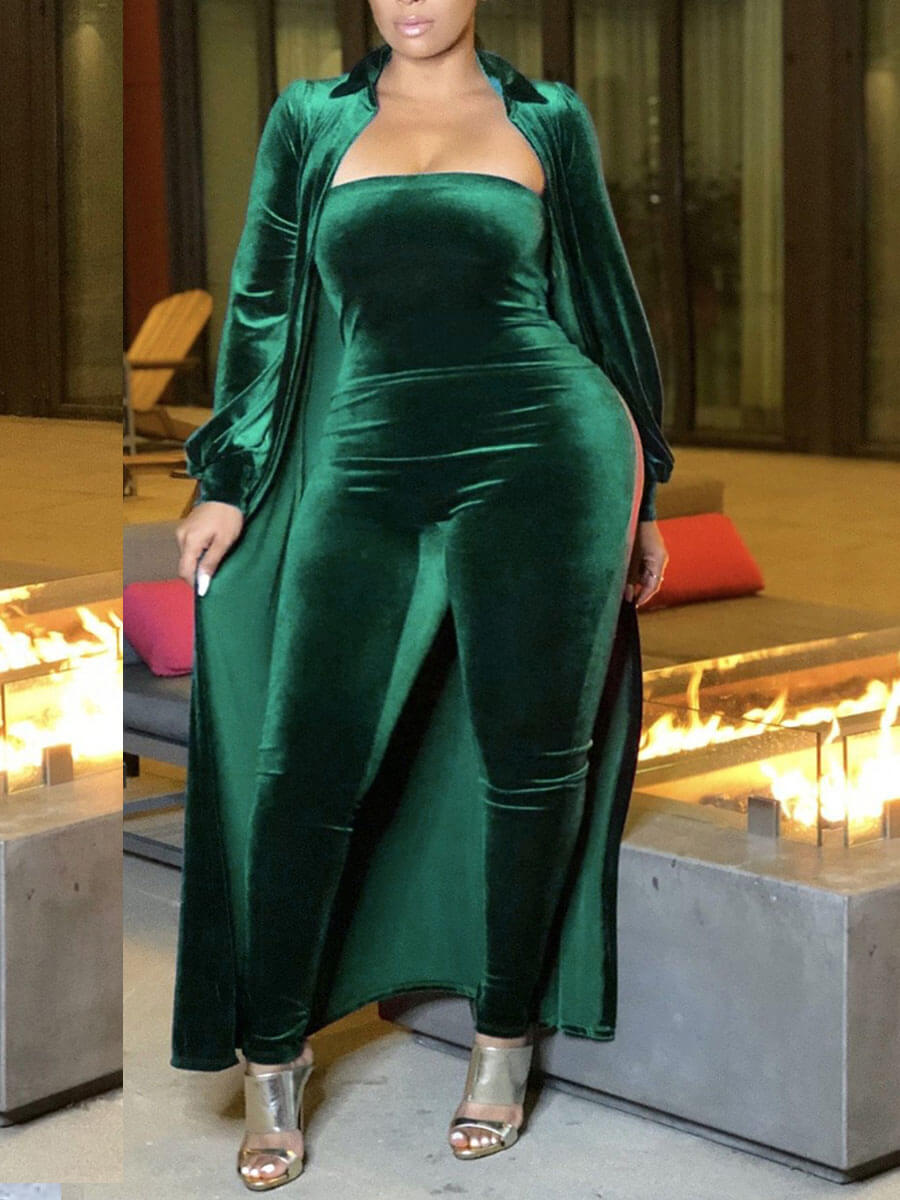 

Lovely Casual Turndown Collar Army Green Plus Size Two-piece Pants Set