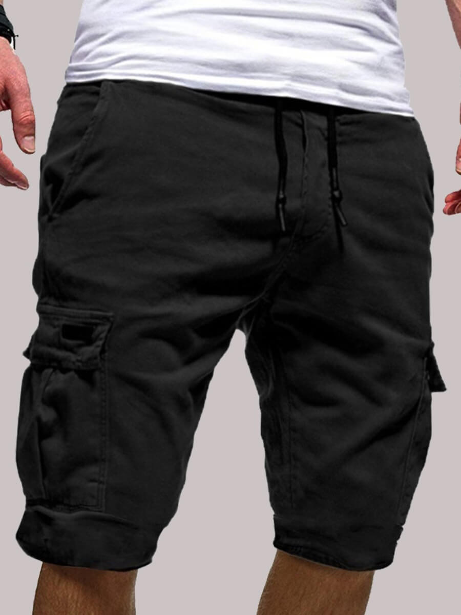 

LW COTTON Men Casual Mid Waist Pocket Design Black Shorts
