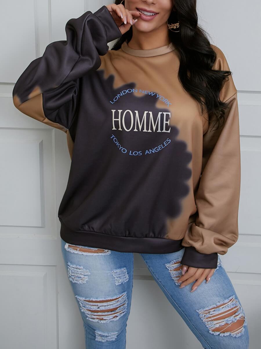 

Lovely Casual O Neck Letter Print Patchwork Black Hoodie
