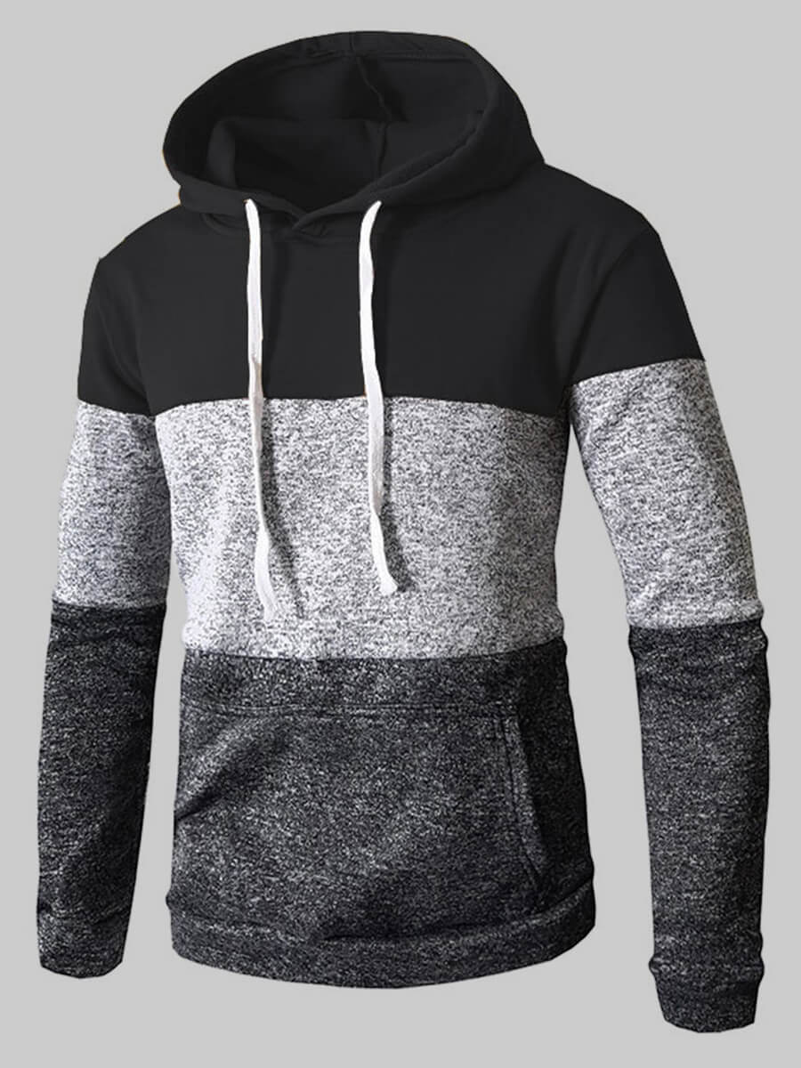 

Lovely Casual Hooded Collar Color-lump Patchwork Black Men Hoodie