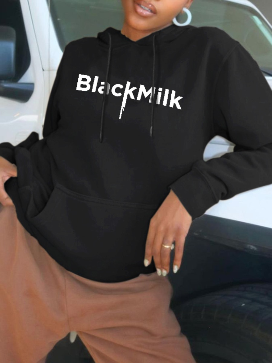 

Lovely Casual Hooded Collar Letter Print Black Hoodie