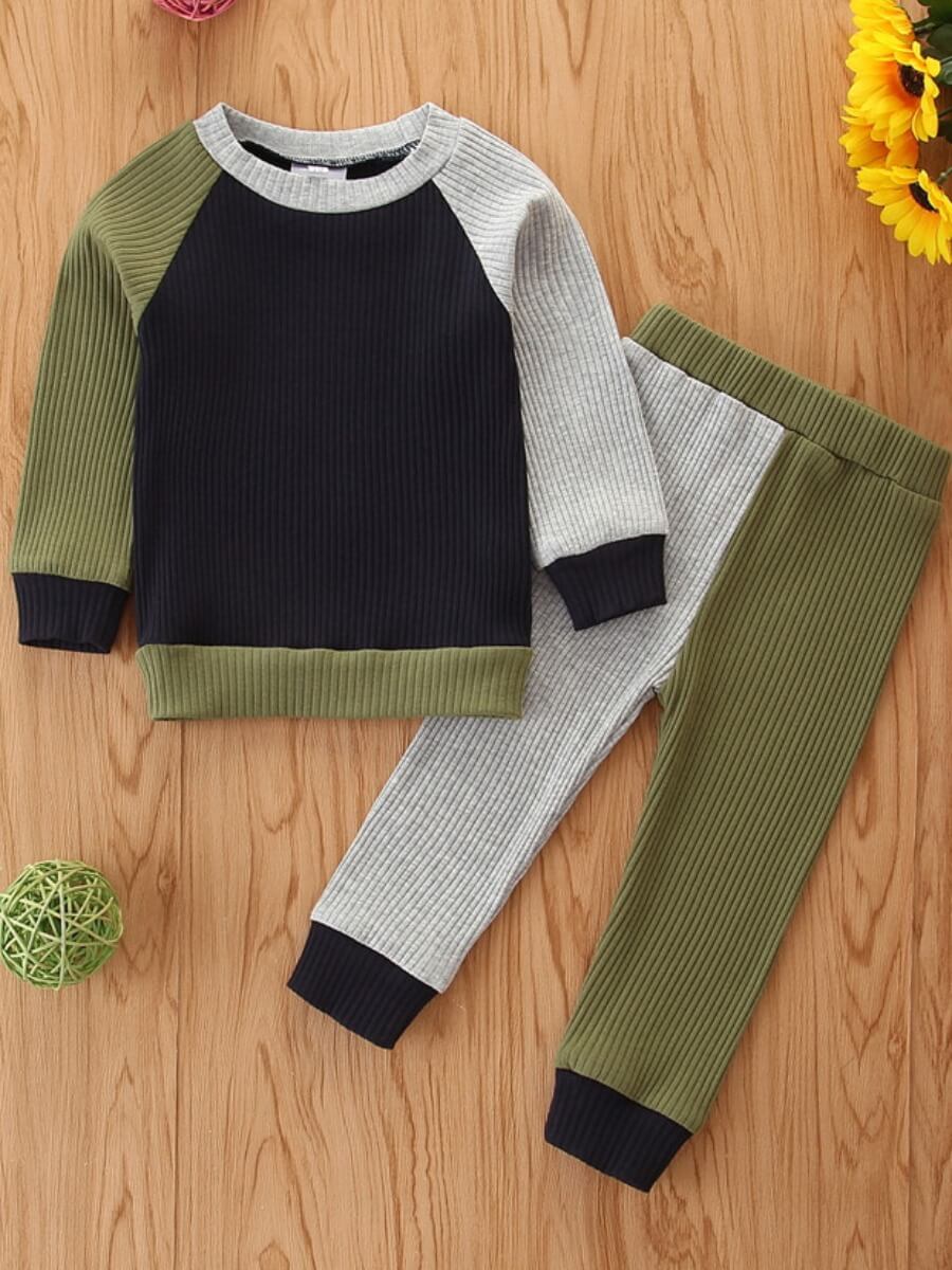 

Lovely Casual O Neck Patchwork Army Green Girl Two Piece Pants Set