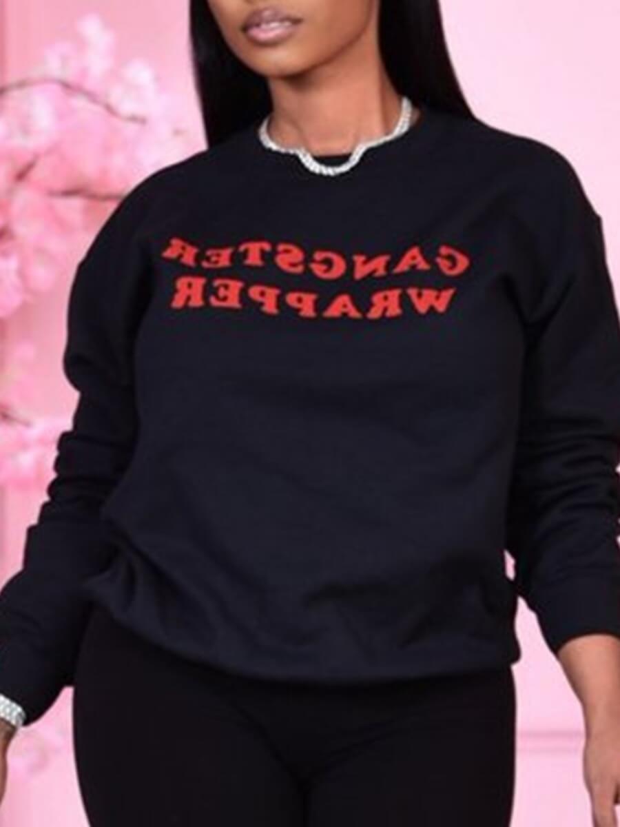 

Lovely Casual O Neck Letter Print Black Hoodie
