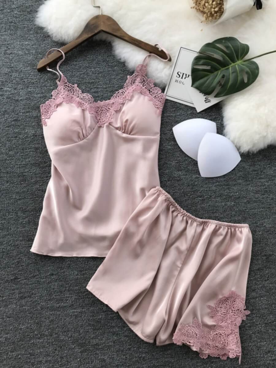 

Lovely Casual Lace Patchwork Pink Sleepwear
