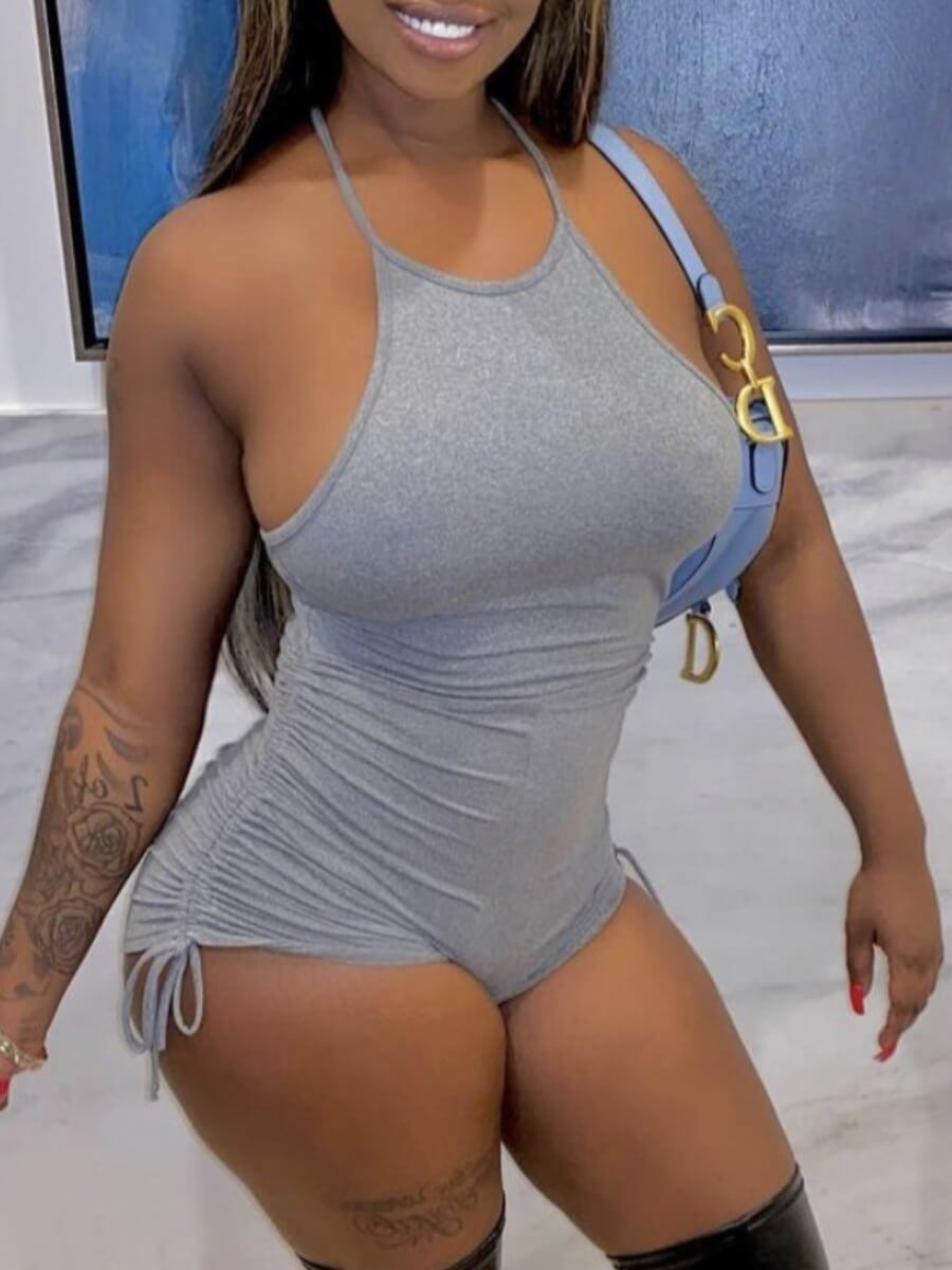LW Casual Ruched Drawstring Grey One-piece Romper LW Casual Ruched Drawstring Grey One-piece Romper